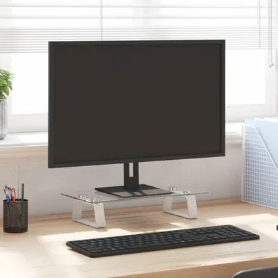 Obrázek produktu pro Stojan na monitor černý tvrzené sklo a kov Bílá / 40 x 20 x 8 cm