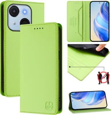 Image de Etui en cuir pour itel A50C, étui à rabat avec fentes pour cartes, portefeuille et support Vert