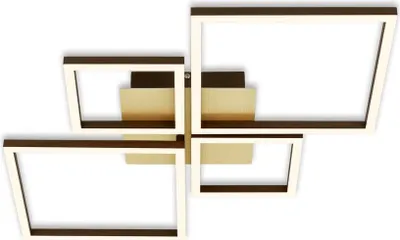 A modern geometric ceiling light fixture with multiple rectangular frames.