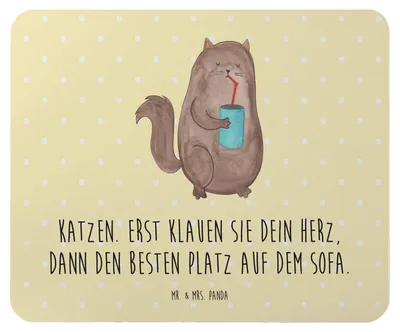 Produktbild von Mr. & Mrs. Panda Mouse Pad Katze Dose - Gelb Pastell - Geschenk, Cats, Bezaubernd, Katzen, Cat, pc mauspad, Herz, mousematte, Mousepad, mausteppich