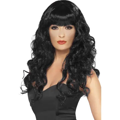 Produktbild von Schwarze Damen Langhaar-Perücke mit Pony