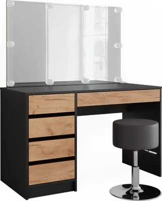 Produktbild von Schminktisch Vicco Sherry Anthrazit/Goldkraft Eiche 120 x 75 cm mit LED-Beleuchtung und Hocker, Model 52029