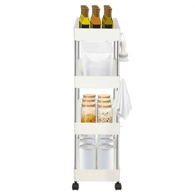 Produktbild von Küchenwagen Küchentrolley Rollwagen Servierwagen Beistellwagen Rollwagen 4 Regale 40x22x90cm Weiß