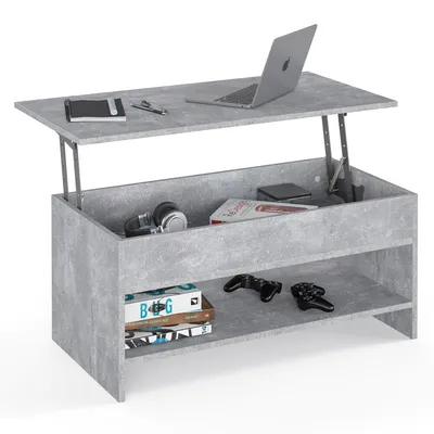 Produktbild von KOMTO Couchtisch Höhenverstellbar Wohnzimmertisch mit Stauraum Aufklappbar Sofatisch für Wohnzimmer Kaffeetisch Stubentisch 98,4x50,4x48 cm Beton