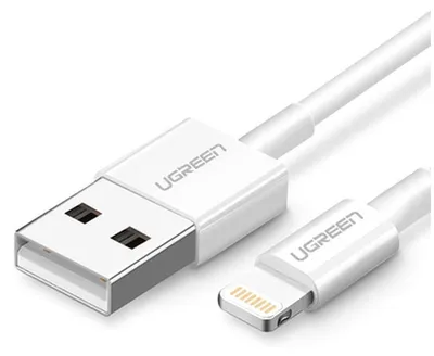 Produktbild von Ugreen cable USB 2.0 A lightning 2m, 5V/2.4A iPhone 7 / 7plus / 6S/ 6 / 6 Plus, iPhone 5s/5c/5, iPad Mini/Mini 2, iPad, 1 m, Lightning, USB A, Männlich, Männlich, Weiß