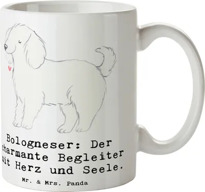 Produktbild von Mr. & Mrs. Panda Tasse Bologneser Begleiter - Weiß - Geschenk, verspielte Hunde, kaffeebecher keramik, Hunderasse, italienische Hunderassen, Kaffeetasse, Becher, Pflege