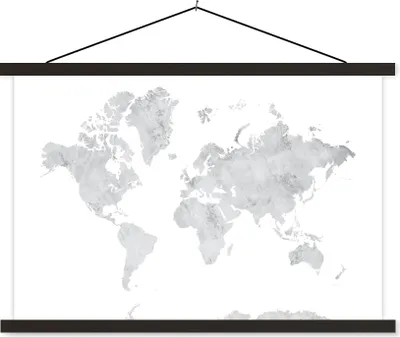 Produktbild von MuchoWow® Textilposter Weltkarte - Grau - Marmor 120x80 cm mit schwarzem Rahmen - Wanddeko
