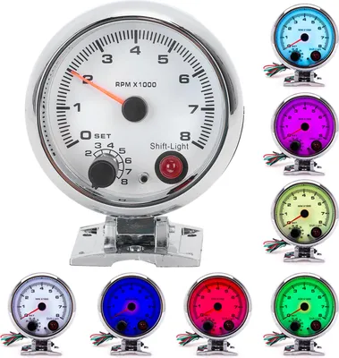 Obrázok produktu pre Tachometer 3.75in 0?8000 RPM 7 Color Background Lights for 4/6/8 Cylinder 12V Gasoline?Powered Vehicles
