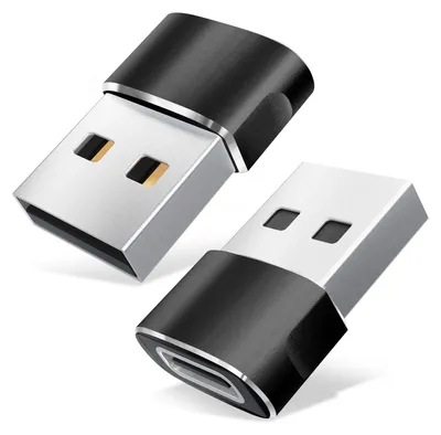 Produktbild von CELLONIC 2 x USB-C auf USB-A-Adapter–USB-C-Buchse auf USB-A-Stecker Konverter Twin-Pack–Connector zum Laden & für schnelle Datenübertragung für iPhone, iPad, Galaxy, Telefon, Tablet, Laptop – schwarz