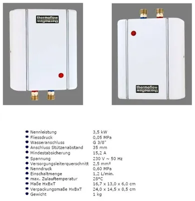 Produktbild von Thermoflow 3,5 KW Kleindurchlauferhitzer Elektronisch Warmwassergerät