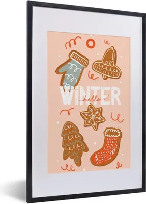 Produktbild von MuchoWow® MuchoWow® Gerahmtes Poster Hallo Winter" - Sprichwörter - Zitate 40x60 cm - Poster mit zchwarzem Bilderrahmen - Poster in Rahmen