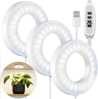 Image de Plafonnier Lampe de culture Led plein spectre Lampe de culture 144LEDs Lampe de croissance Pour petites plantes d'intérieur Minuterie lumière pour plantes, USB(3 têtes)
