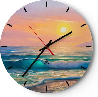 Produktbild von Wanduhr - Rund - Glasuhr - Meer Welle Ufer - 40x40cm - Schleichendes Uhrwerk - Lautlos - zum Aufhängen bereit - Dekoration Modern - Wanddekoration aus Glas - C3AR40x40-3915