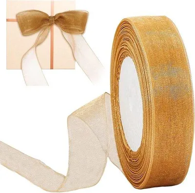 Image de Ruban cadeau or clair - 2 cm x 45 m - ruban large translucide - emballage cadeau mariage décoration d'anniversaire