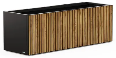 Zdjęcie produktu dla Herstera Deco Planter Wood, Sadzarka w skrzyni, Wolnostojący, Metal, Czarny, Drewno, Prostokąt, Wewnątrz/Na wolnym powietrzu