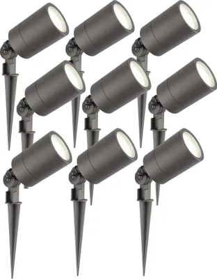 Produktbild von Ledvion - 9er Set, Gartenstrahler mit Erdspieß, IP65, 3W, GU10, 4000K, 220-240V, Neutralweiß, LED Strahler, Gartenbeleuchtung mit Strom, Mit GU10 Leuchtmittel, Dimmbar, Wasserdicht