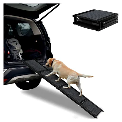 Produktbild von 157x44 cm Klappbare Hunderampe für Autos, Rutschfeste Hundetreppe für LKWs und SUVs, Stabile Rampe für große und mittelgroße Hunde bis 110 kg