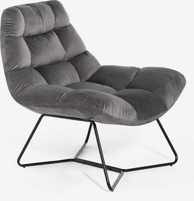 Image de Fauteuil de salon moderne en velours design Karu - Gris