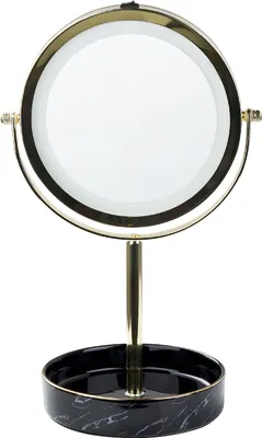 Produktbild von BELIANI Kosmetikspiegel mit LED-Beleuchtung Gold u. Schwarz ø 20 cm aus Eisen u. Keramik Doppelseitig Vergrößerungsspiegel Schminkspiegel Tischspiegel