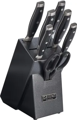 Produktbild von 8-teiliges Küchenmesserset, Orient, Origin Series, mit Messerblock in Granitoptik, Premium, aus deutschem X50 Ultra+ Edelstahl, Schwarz