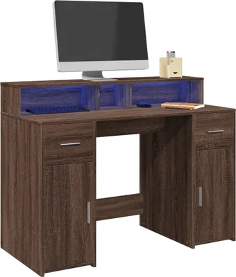 Image de Maison Exclusive - Bureau et lumières LED chêne marron bois d'ingénierie