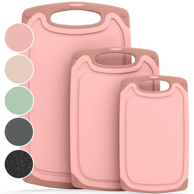 Produktbild von Blumtal Schneidebrett Set mit 3 Gruen (S/M/L) - Schneidebrett Kunststoff + Saftrillen & Griff - BPA frei - Tonfarbe