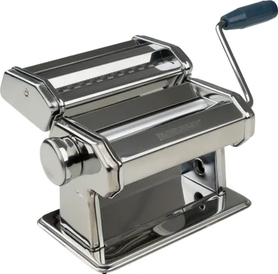 Produktbild von Fackelmann Nudelmaschine Easyprepare, hochwertige Pastamaschine aus Edelstahl, manuelle Nudelmaschine mit 2 verschiedenen Nudelwalzen, Pastamaker für Spaghetti, Bandnudeln, Lasagne (Farbe: Silber)