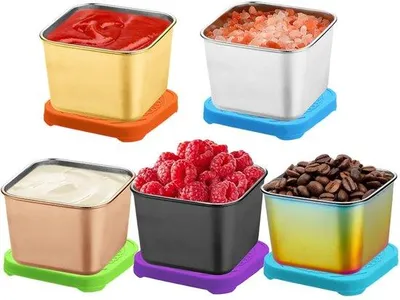 Imagen del producto de Juego de 5 recipientes de silicona para alimentos, de 200 ml cada uno, con tapas herméticas. Ideales para llevar comida, lonchera y picnics