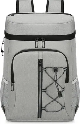 Produktbild von Outdoor-Camping-Mahlzeitenbeutel,Picknick-Rucksack,doppellagige Isoliertasche,dicker Eisbeutel aus Aluminiumfolie,Kühlrucksack,32x46x19 cm, hellgrau