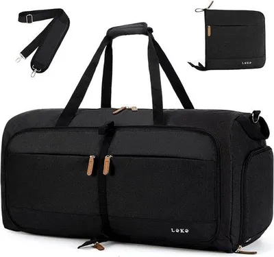 Produktbild von Unyqoos® Faltbare Reisetasche 60L – Sport- & Wochenendtasche mit Schuhfach, 63 x 30 x 28 cm, 600D Oxford, Schwarz