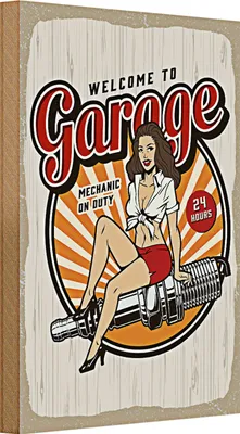 Produktbild von Holzschild Spruch Pinup Welcome to Garage Mechanic on 20x30cm