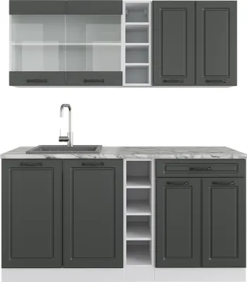 Produktbild von Singleküche Vicco R-Line Anthrazit Landhaus/Weiß 160 cm ohne Arbeitsplatte, Model 37623