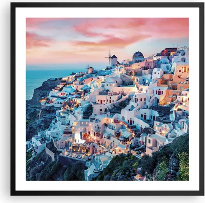 Produktbild von Gerahmtes Poster - Schwarzer Rahmen - Santorini Griechenland anzeigen - 60x60 cm - Wand Bild - Wanddeko - Wandbilder - Kunstposter - Wandposter - Bilderrahmen - Bilder - Kunstdruck - P2BAC60x60-4784