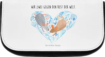 Produktbild von Mr. & Mrs. Panda Necessaire Mäuse Herz - Weiß - Geschenk, Liebesspruch, Schminktäschchen, Lieblingsmensch, Make-up Täschchen, Organizer, Maus, kulturtäschchen, Liebe