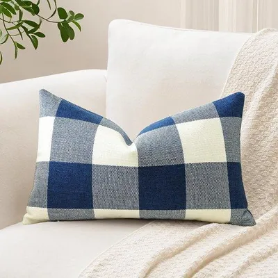 Obrázek produktu pro Povlak na polštář Unyqoos® modrý, kostkovaný – měkký polyester, skrytý zip, dekorativní povlak na polštář pro obývací pokoj, ložnici a balkon