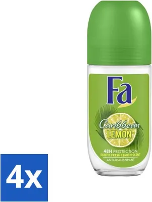 Produktbild von Fa - Deodorant Roller - Caribbean Lemon - Erfrischend - 48 Stunden Schutz - Zitronig - 50 ml - Vorteilspack - 4 Stücke