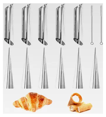 Produktbild von 11 Stück Schaumrollenformen mit Reinigungsbürsten, Cannoli- und Schillerlockenformen für vielfältige Backkreationen