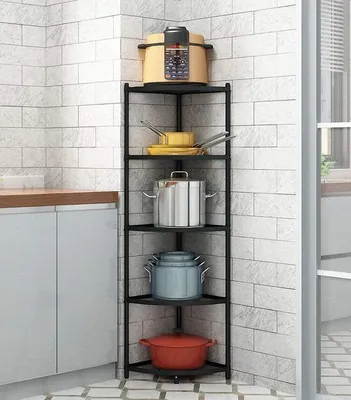 Immagine prodotto di scaffale d'angolo a 5 livelli per la cucina, scaffale per pentole in acciaio inox, organizer