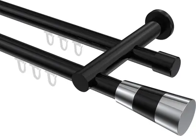 Produktbild von Interdeco Innenlaufstange / Gardinenstange mit Innenlauf Schwarz, Typ Platon Tanara (Konus Bicolor), 20 mm Ø 2-läufig, 120 cm