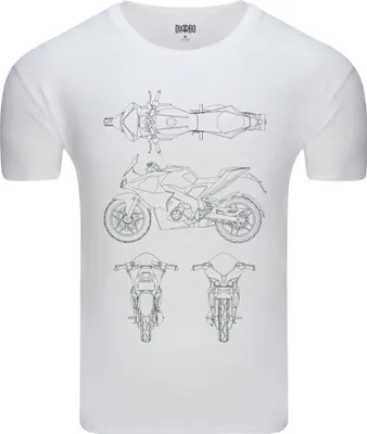 Produktbild von Diarbo Herren T-Shirt mit Blaupausen Druck Sportmotorrad Weiß Gr.L