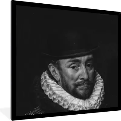 Produktbild von MuchoWow® Gerahmtes Poster Porträt von Wilhelm I. - Adriaen Thomasz - Schwarz und Weiß 40x40 cm - Poster mit Schwarzem Bilderrahmen Wandposter Rahmen Foto Bilder - Mit Rahmen - Wanddekoration Schlafzimmer