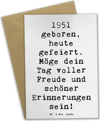 Produktbild von Mr. & Mrs. Panda babykarte Spruch 1951 Geburtstag - Weiß - Geschenk, neujahrskarte, Geburtsjahr, hochzeitskarten, vatertagskarte, einladungskarten, Jubiläum, osterkarte