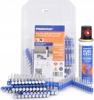 Immagine prodotto di Chiodi in acciaio Rawplug con cartuccia di gas da 40 ml | SET(501)CHIOUDI IN ACCIAIO 2,7X22MM