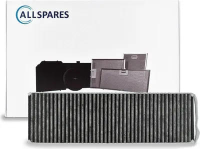 Product packaging with a charcoal filter and other parts. The logo is visible.