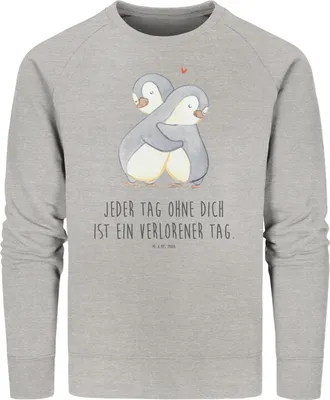 Produktbild von Mr. & Mrs. Panda Baumwoll Sweatshirt Pinguine Kuscheln Größe XS - Heather Grey - Geschenk, Sweater, Freund, für Partner, Freundin, Bio Pullover, Frauen, Pulli