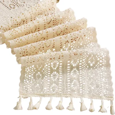 Produktbild von Tischläufer Boho Deko Tischläufer Beige mit Quasten
