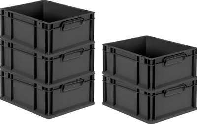 Produktbild von SparSet 5x Eurobox NextGen Grip | HxBxT 17x30x40cm | 16 Liter | Griffe geschlossen | Schwarz | Eurobehälter, Transportbox, Transportbehälter, Stapelbehälter