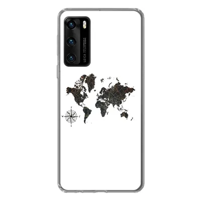 Produktbild von MuchoWow® Handyhülle Schutzhülle Hülle für Huawei P40 Weltkarte - Gold - Schwarz - Windrose Silikon Softcase Handy Hülle - Handytasche