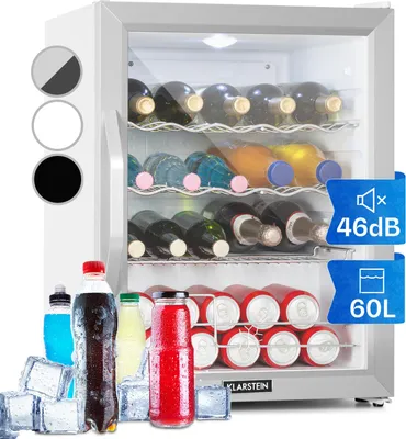 Obrázok produktu pre Klarstein Mini chladnička so sklenenými dvierkami, 60-litrová tichá chladnička, mini chladnička pre izby, malá chladnička na nápoje s nastaviteľnými policami, malá chladnička s vlnitými stojanmi