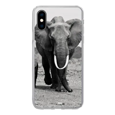 Produktbild von MuchoWow® Handyhülle Schutzhülle Hülle für iPhone X Elefant - Kind - Schwarz - Weiß Silikon Softcase Handy Hülle - Handyhülle